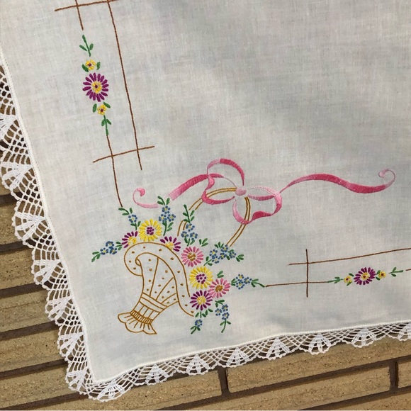 Embroidered Floral Baskets Table Cloth - 36 x 37.25 inches - Boho Home Decor - Picture 5 of 14